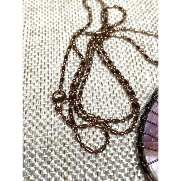 Necklace Mother of Pearl Tree of Life Wire Work Cooper Rose Gold Tone Chain 23” - Picture 10 of 13